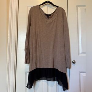 French Laundry Taupe Embellished Tunic Top Black Chiffon Hem 3X